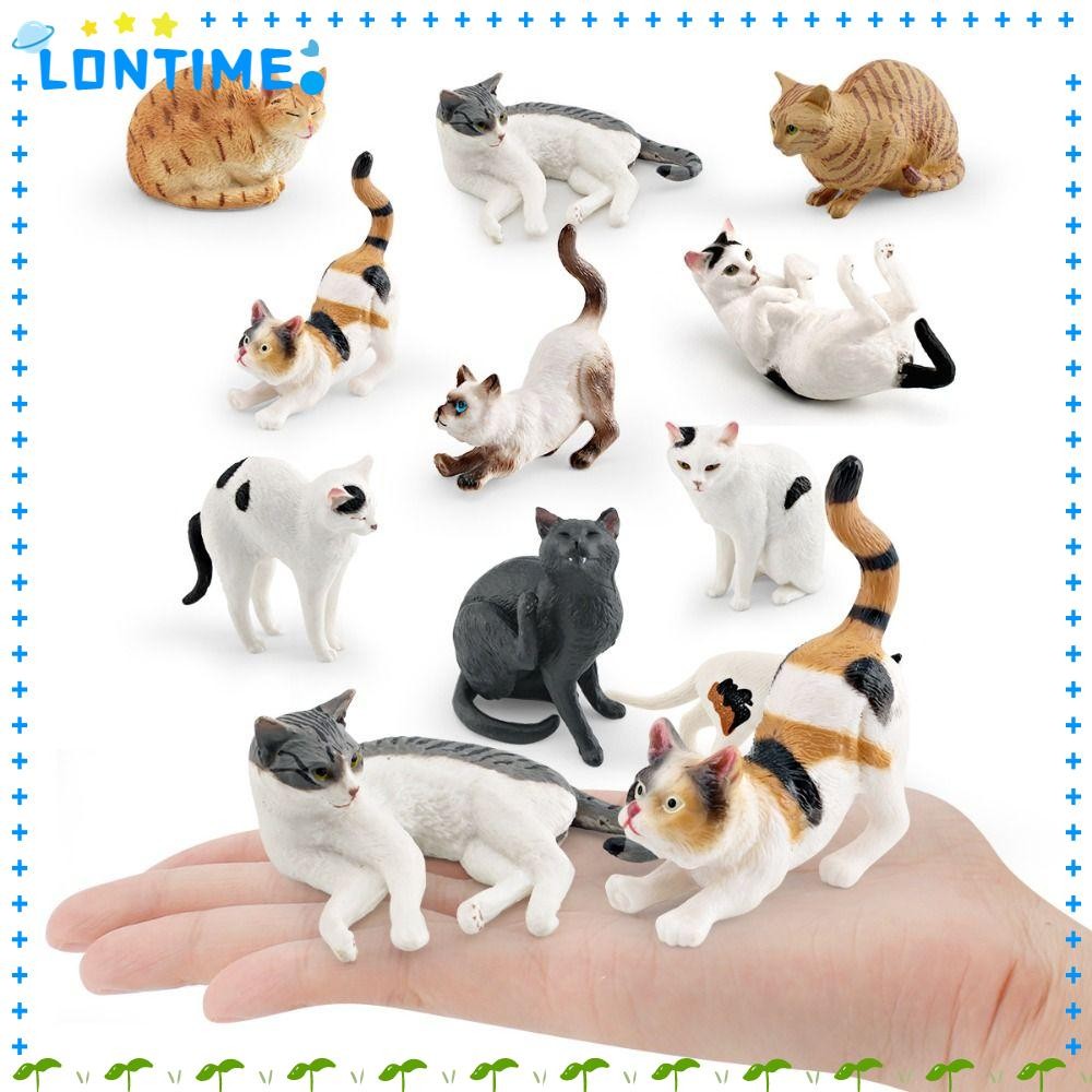 LONTIME รูปปั้นตัวเลขแมว, DIY PVC ตุ๊กตาแมวเครื่องประดับ, น่ารัก 9 สีตกแต่งงานฝีมือตกแต่งบ้าน