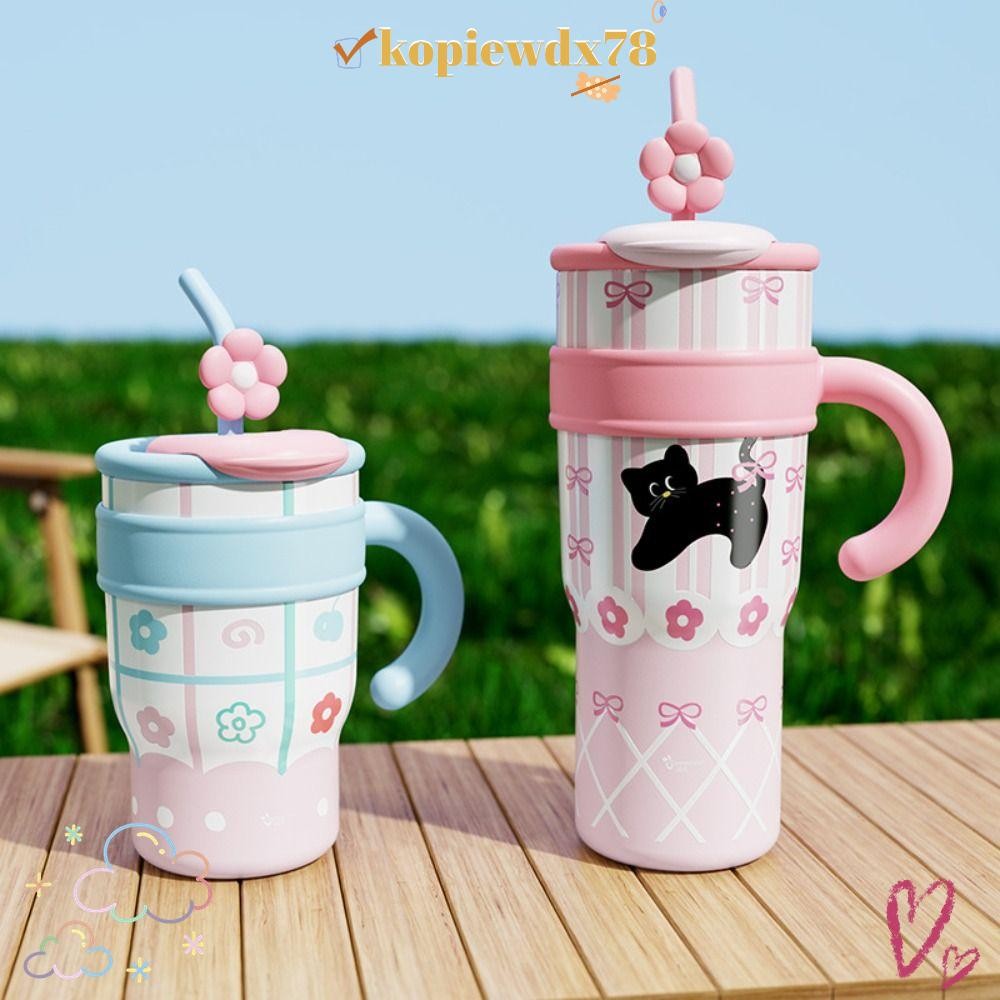 ถ้วยฉนวน KOPIEWDX78,ขวดน้ําการ์ตูน 700ML/1200ML,สแตนเลสความจุขนาดใหญ่พร้อมที่จับถ้วยฟางดื่ม