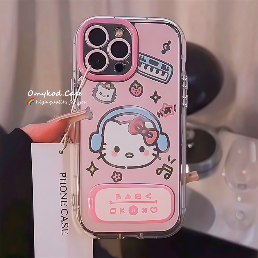 สําหรับ OPPO เพลง Kitty ขาตั้งโทรศัพท์ปลอกสีชมพูเข้ากันได้สําหรับ OPPO A58 A57 A95 A93 A3X A3Pro A16
