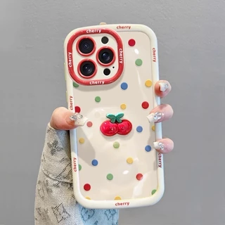 เข้ากันได้สําหรับiphone 16 15 14 13 12 11 Pro MAX X XR XS MAX 7 8 Plusที่มีสีสันPolka Dotสาวเชอร์รี่เคสโทรศัพท์ปกอ่อน