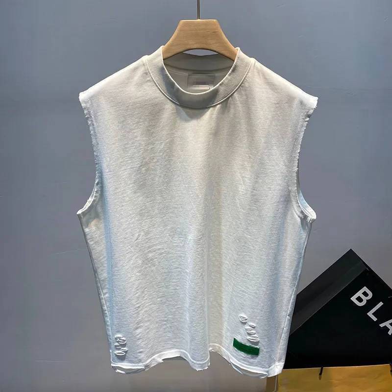 2025 ใหม่ Ripped Vintage เสื้อกั๊กผู้ชายฤดูร้อนสบายๆเสื้อยืดแขนกุด Retro กีฬา All-Match เสื้อกั๊กหล่อ