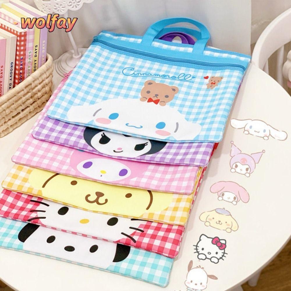กระเป๋าแฟ้ม WOLFAY Sanrio, กระเป๋าเก็บ A4 การ์ตูนสองชั้น, มายเมโลดี้ Kuromi อุปกรณ์การเรียนกระเป๋าเอกสารสํานักงาน