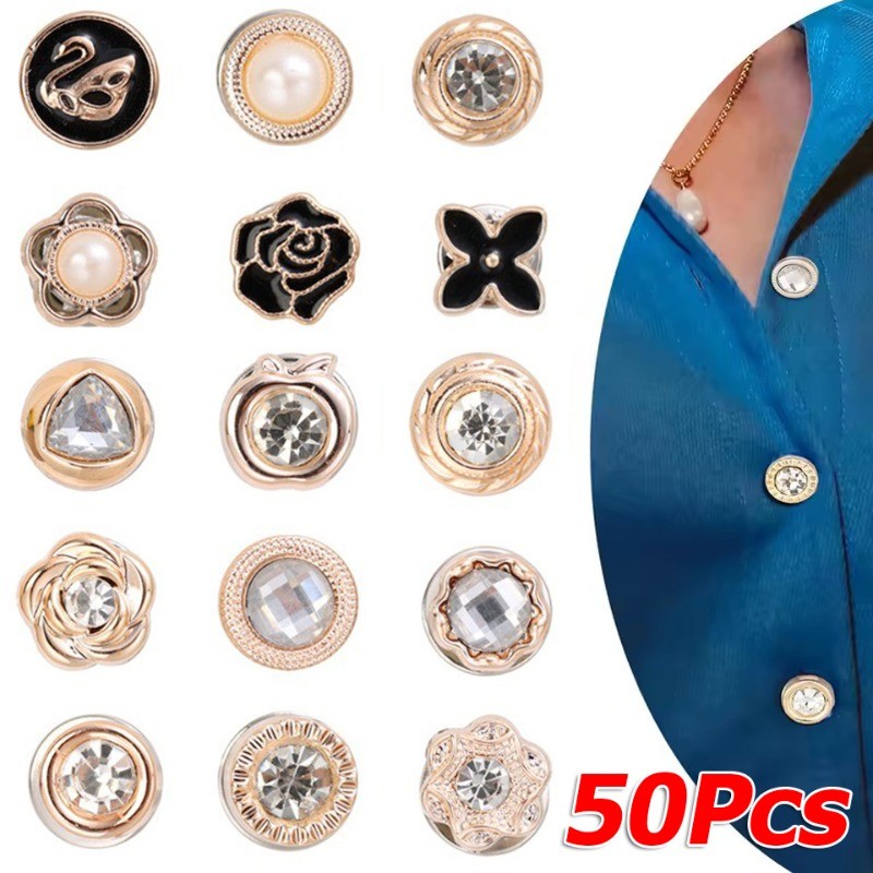10/30/50 ชิ้น No-Sew Pearl Rhinestone ปุ่ม Pins/ผู้หญิงเสื้อเข็มกลัดปุ่มสําหรับ DIY เย็บเครื่องมือ