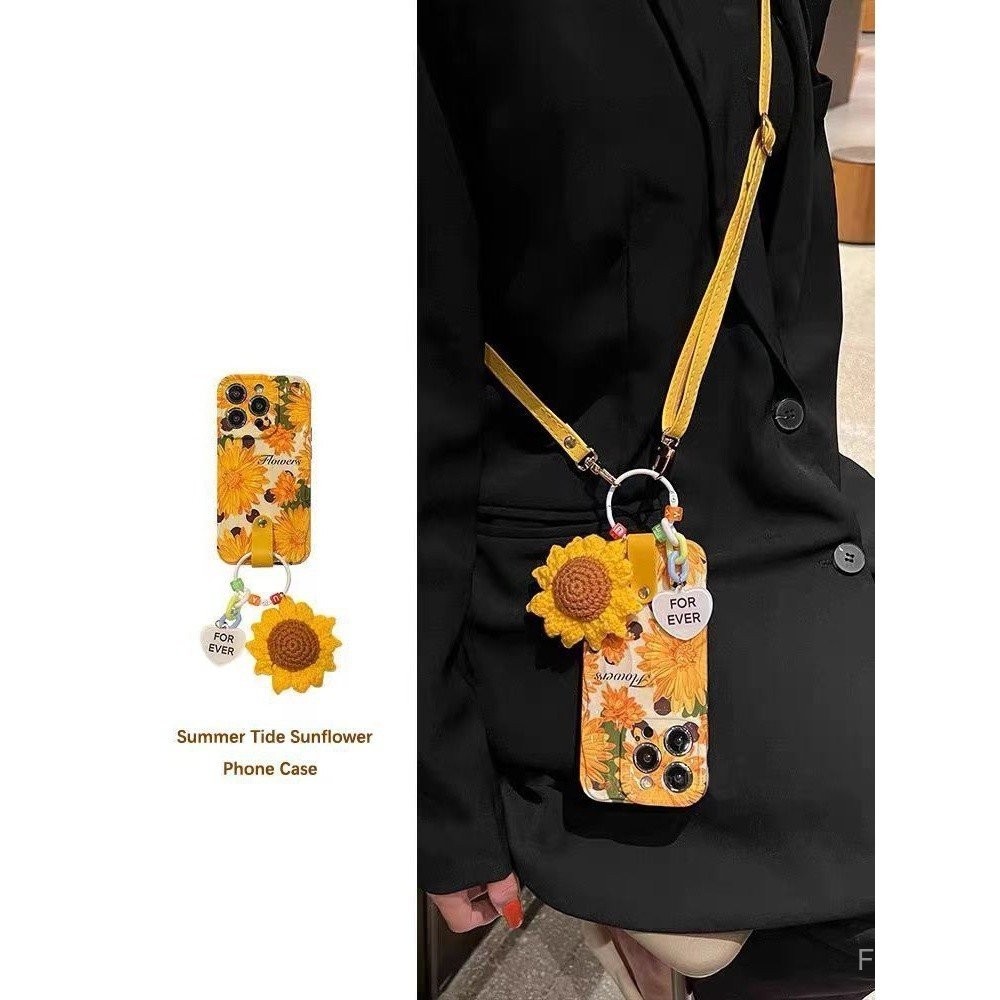 ดอกทานตะวัน เข้ากันได้กับเคสโทรศัพท์ Apple 15 Pro Max แบบสะพายข้าง iPhone 14/13/12 สร้อยห้อยสร้างสรร