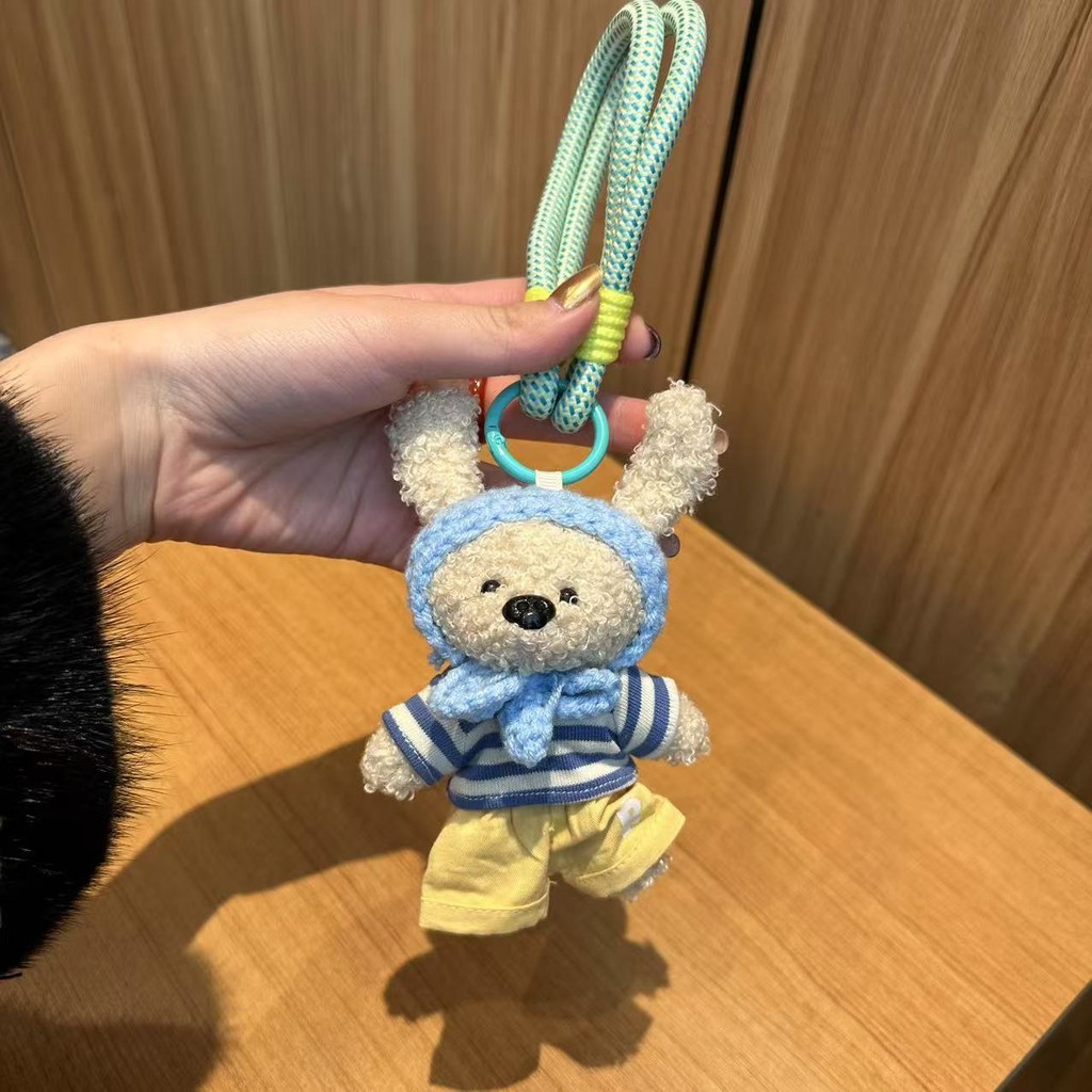 Cute Colorful Ropes Plush Bear Pendant Handmade Toy Little Doll Bag Ornaments Mobile Phone Lanyard G