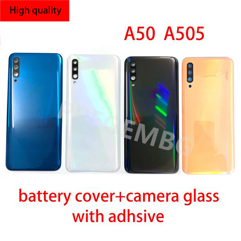 A505 สําหรับ Samsung Galaxy A50 แบตเตอรี่ฝาหลังด้านหลังประตู A505 A505F A505DS ปกหลัง Adhsive เลนส์ก