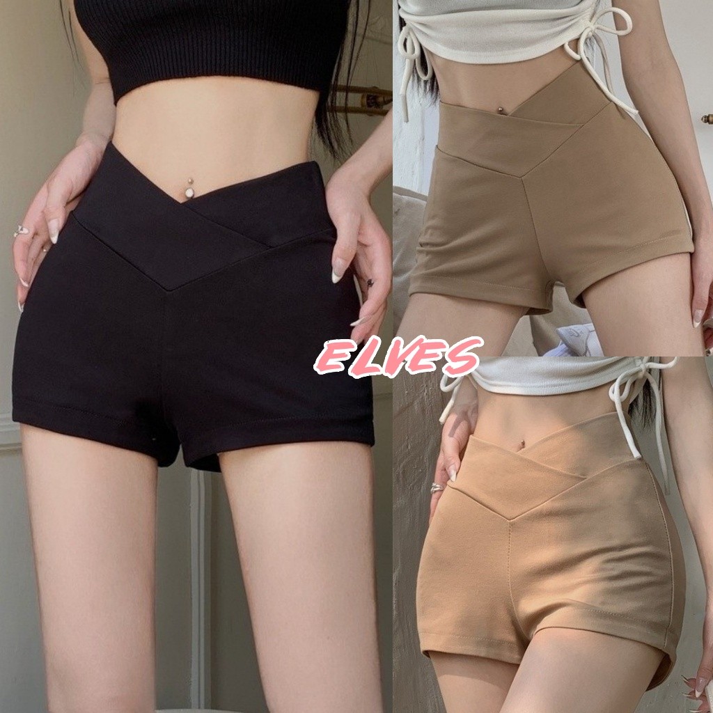 Elves พร้อม💟กางเกงขาสั้น เอววี สีพื้น น่ารักมาก ทรงรัดรูป ใส่สบายมาก เซ็กซี่"FY2771"