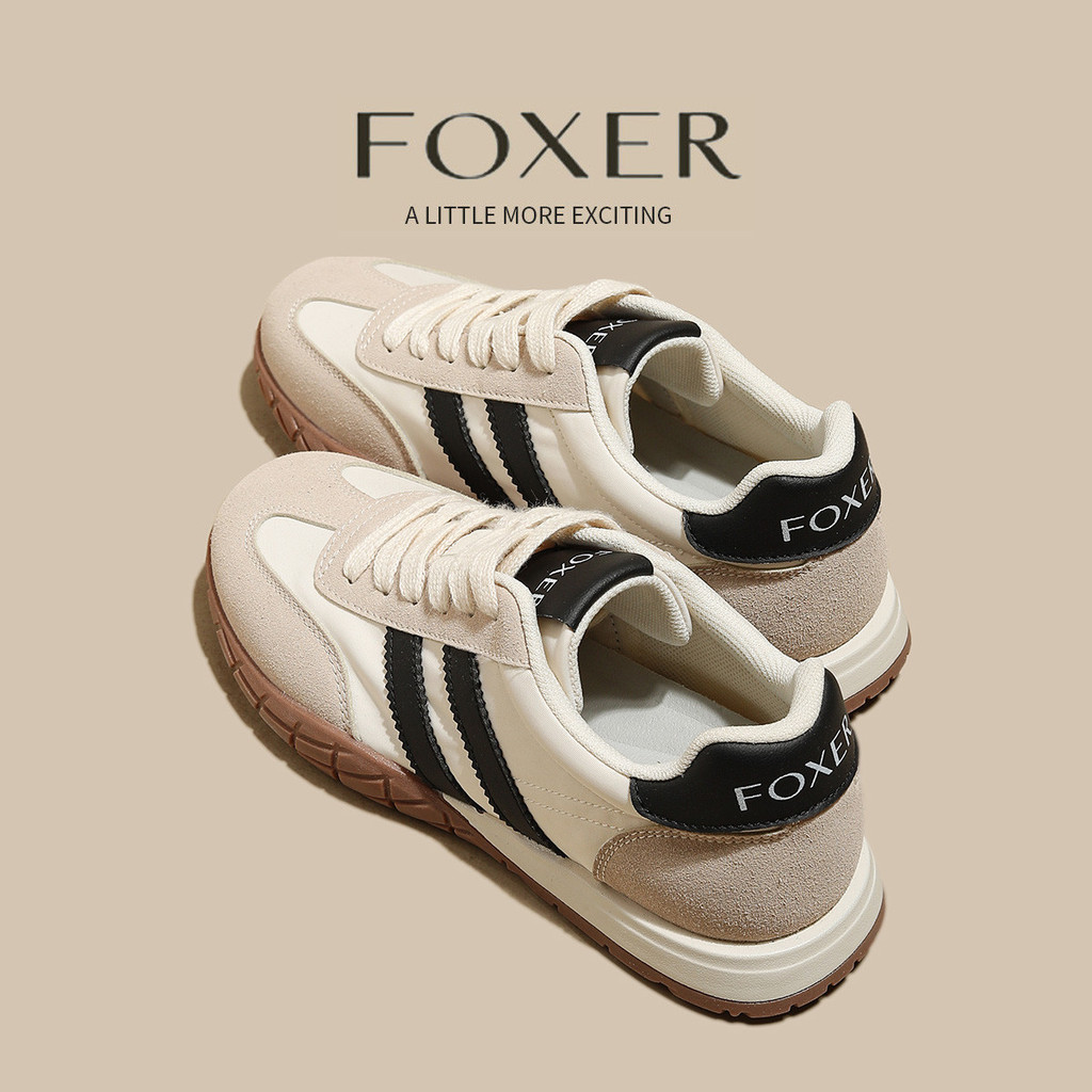 FOXER สุภาพสตรีแฟชั่นรองเท้าลําลองแบน ใส่สบาย รองเท้าผ้าใบสีขาวกันน้ํา รองเท้าผ้าใบ รองเท้าผู้หญิง
