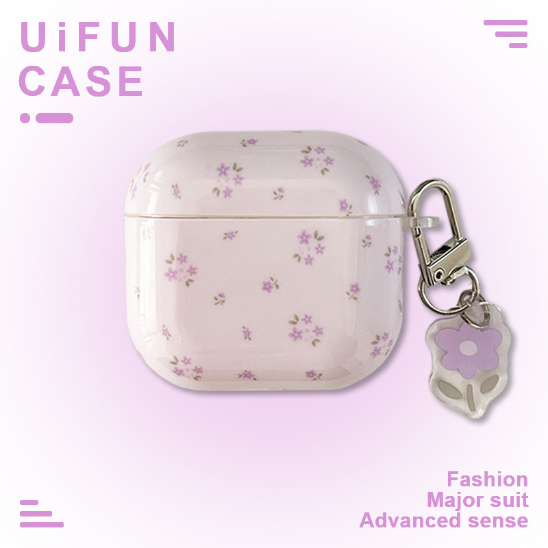 INS ดอกไม้ดอกไม้สีม่วงจี้หูฟังป้องกันกรณีใช้งานร่วมกับ Airpods 1 2 3 4 Pro Pro2 Airpods3 IMD Anti-loss ชุดหูฟังบลูทูธป้องกันกรณี