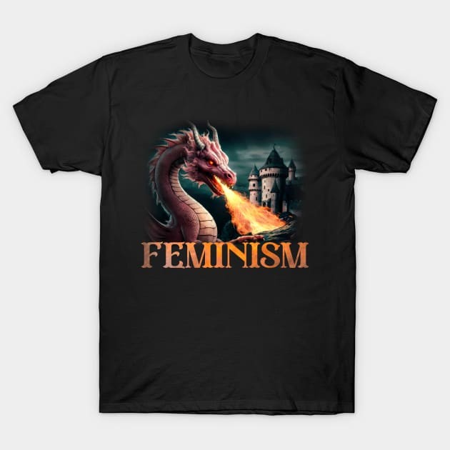 เสื้อยืด Vintage Feminism Dragon Vintage 90s Funny Gag Gift Pink Dragon Lover Feminist Dark Art For