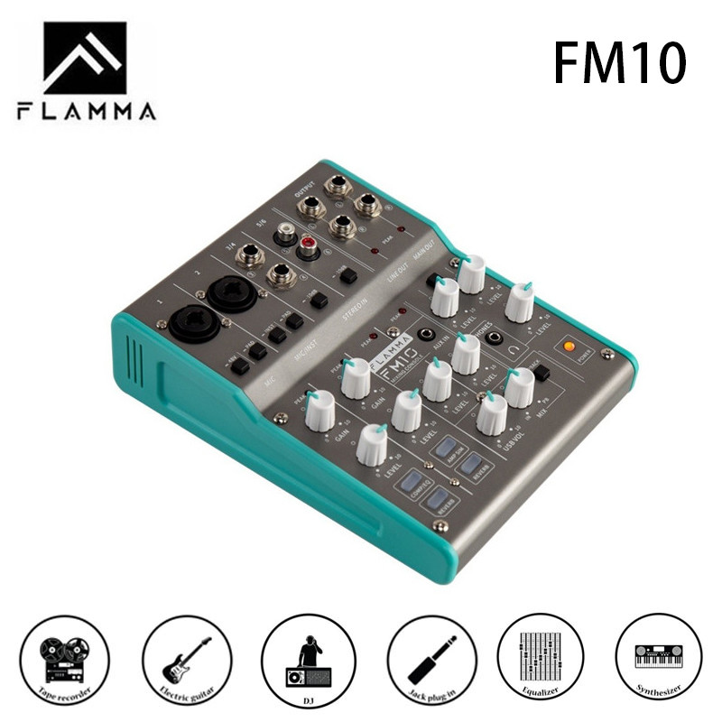 FLAMMA FM10 เครื่องผสมเสียงดิจิตอล 6 ช่องผสมคอนโซลการ์ดเสียงอินเทอร์เฟซ USB 48V Phantom Power สําหรั