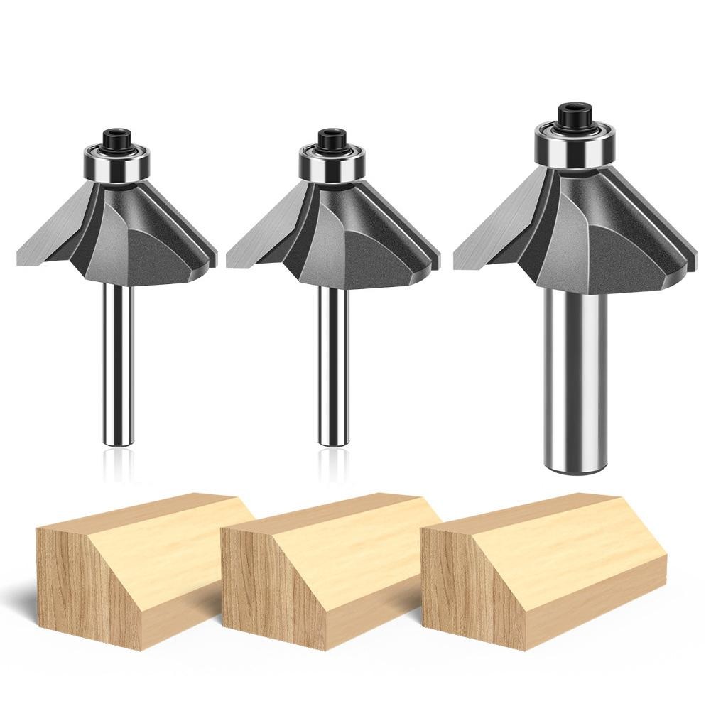 45° Bevel Edge Forming Chamfer Router Bit พร้อมแบริ่งChamfering CNCเครื่องมือตัดไม้เครื่องตัดมิลลิ่ง