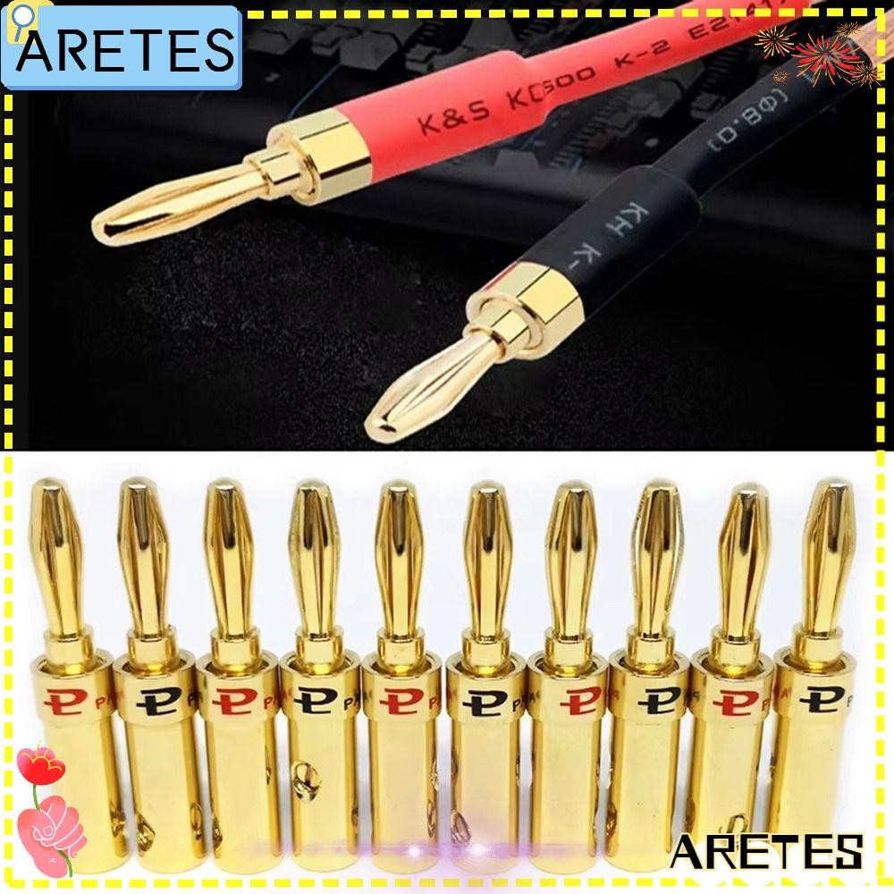 APEES 2 ชิ้น Cross Banana ปลั๊กลําโพง, ทองแดงชุบทองสําหรับลําโพงเครื่องขยายเสียงสายไฟอะแดปเตอร์ขั้วต่อเสียง, สีดําสีแดงลําโพงดนตรีสาย Terminal Wire Audio Banana Connectors