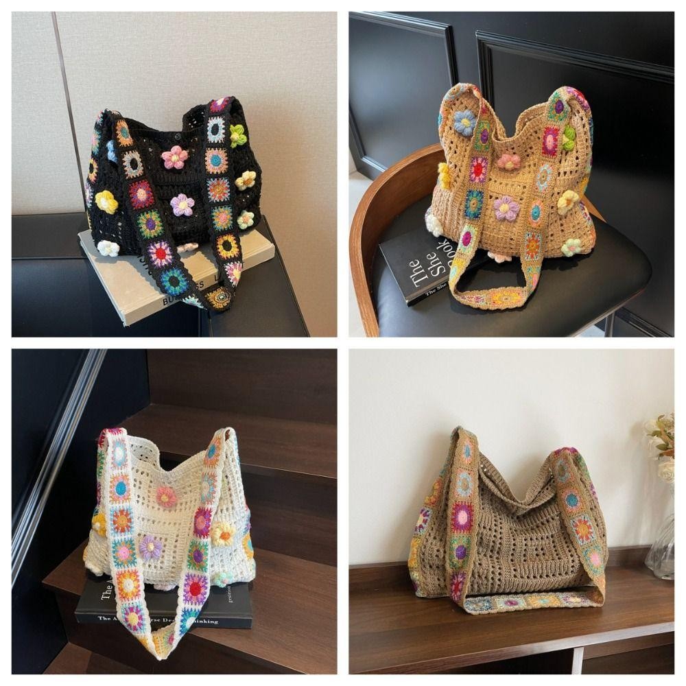 กระเป๋าสะพายข้าง JAZZYLY สไตล์โบฮีเมียน วินเทจ ถักมือหลากสี มีความจุมาก - รูปที่ 3