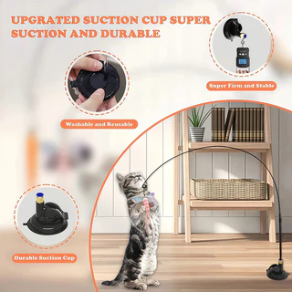 Interactive ของเล่นแมว Handfree Cat Stick เล่นลูกแมวเล่น Teaser Wand ของดูดถ้วย Bird/Feather Cat Wand อุปกรณ์สัตว์เลี้ยง