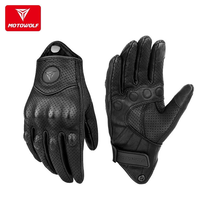Motowolf Genuine Leather Black Motorcycle Gloves Summer Men Motocross Gloves Retro Biker Gloves Off-