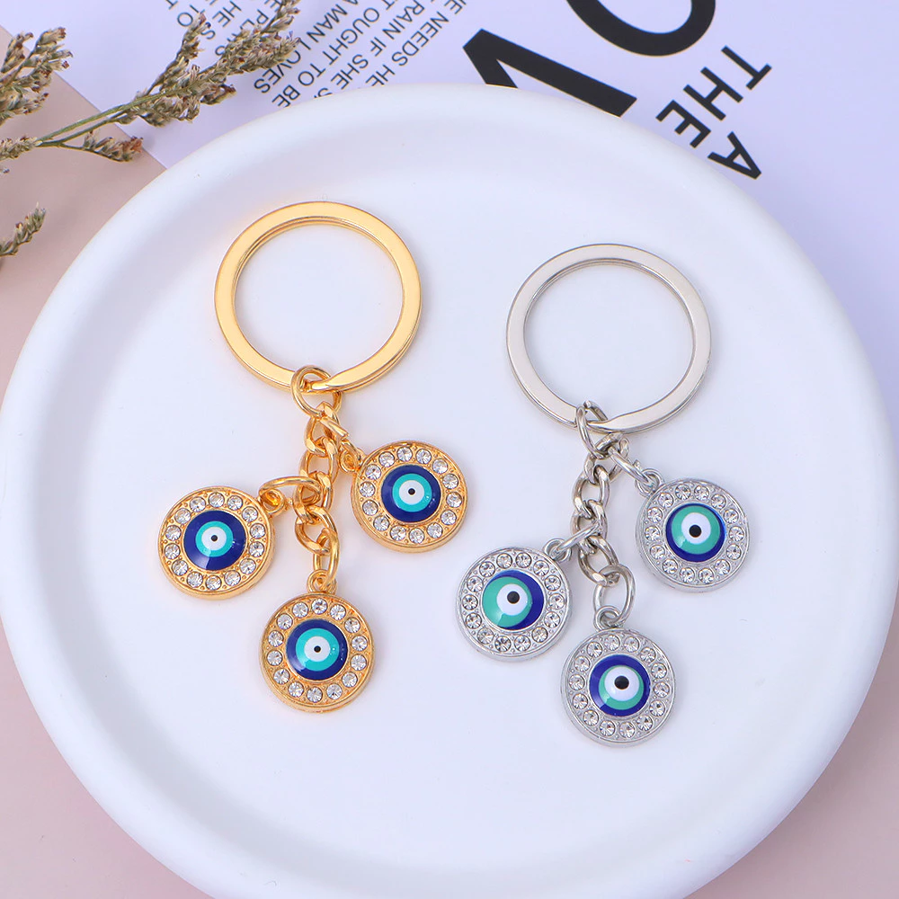 ประณีต Rhinestone Evil Eyes จี้ Key แหวน Good Lucky โลหะตุรกี Blue Eyes แหวนกุญแจรถกระเป๋าเป้สะพายหลัง Accessorries