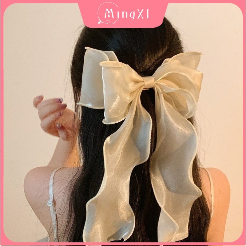 27ซม ตาข่ายคู่โบว์กิ๊บผู้หญิงผมหางม้าฤดูใบไม้ผลิคลิปแฟชั่นอุปกรณ์ผม