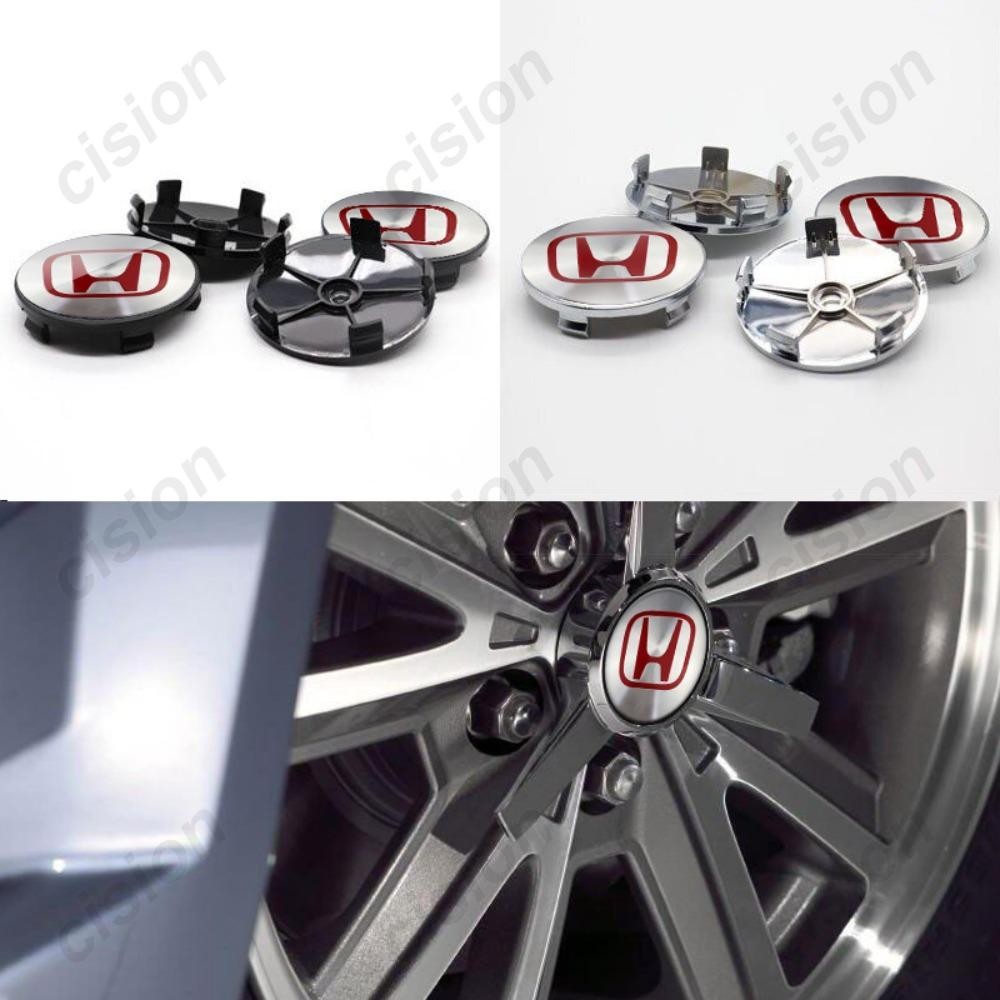 4 ชิ้น 68 มม.ขอบรถล้อ Mags Center Hub Cap 65 มม.เงินสีแดงโลโก้สติกเกอร์ป้าย Hubcaps ฝาครอบ Trim สําหรับ Honda BRV CRV Jazz Odyssey Stream Fit Shuttle Mobilio Brio