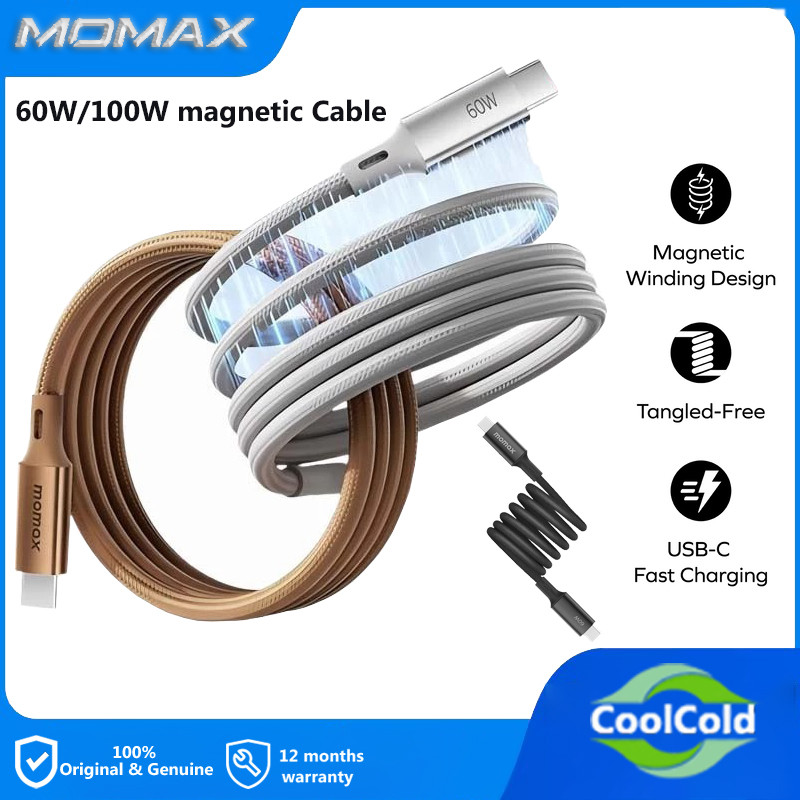 Momax 60W 100W PD Cable Mag.Link Magnetic Cables Braided USB-C to USB-C Fast Charging Cord