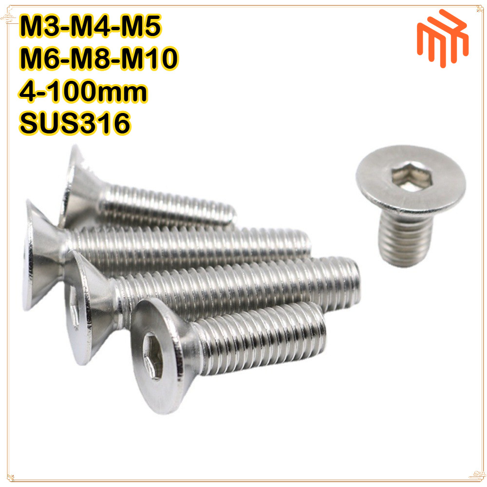 [MX1] น็อต สกรู หัวจม เตเปอร์ สแตนเลส 316 เกลียวมิล หยาบ M3 M4 M5 M6 M8 M10 / Flat Head Hexagon Socket Machine Screw SUS316 M3-M10 / ลวดซ็อกเก็ตหกเหลี่ยมหัวจม 316 M3-M4-M5-M6-M8-M10