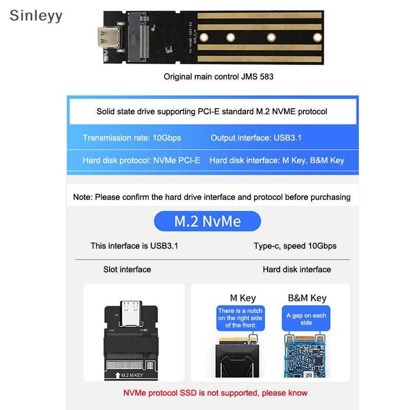 Nle M.2 NVME PCIe NGFF SATA Protocol Case USB Type C 10Gbps PCI-E โปร่งใสฮาร์ดดิสก์ภายนอกกล่องสําหรับแล็ปท็อปโทรศัพท์ N
