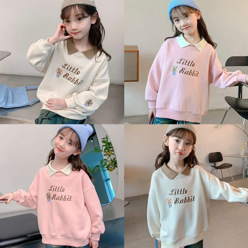 เสื้อแขนยาวเด็กผู้หญิง(2-12ขวบ) แขนยาวคอปก งานปักน้องกระต่าย ปักลายด้านหน้าเเละเเขน เนึ้อผ้าคอตตอนใส