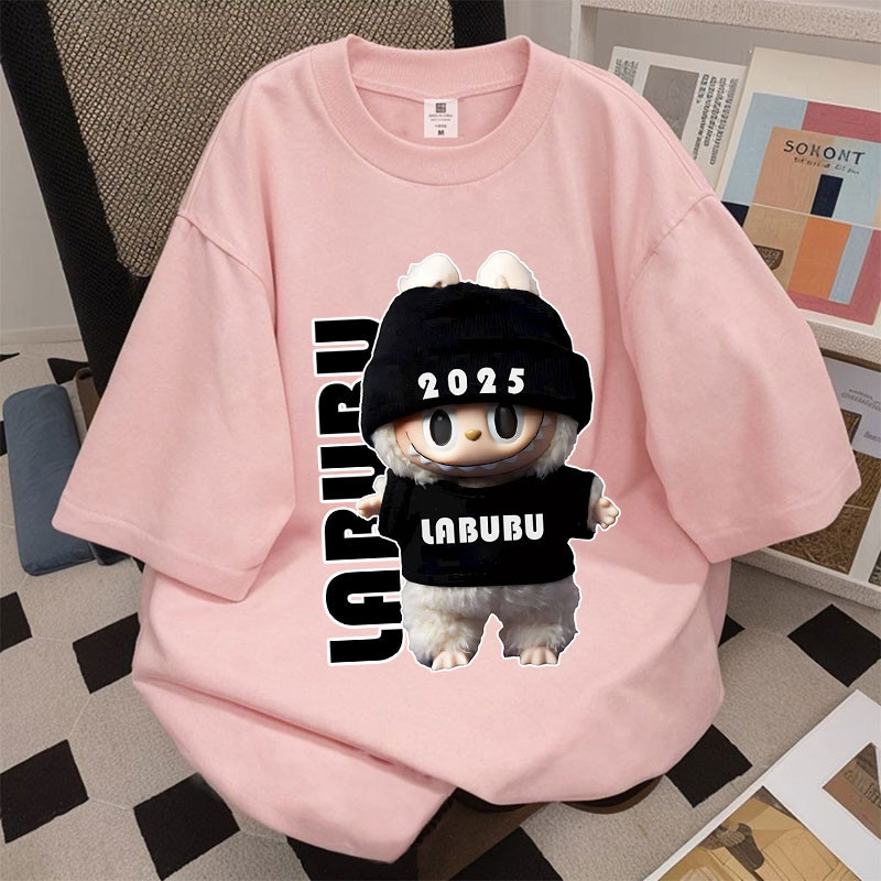 Labubu ผู้หญิงเกาหลี Oversize M-3XL เสื้อยืดแขนสั้นฤดูร้อนหลวม Unisex ผู้ชายผู้หญิงเสื้อผ้าเสื้อที่ไม่ซ้ํากัน Baju Perempuan Murah Panjang Wanita Baggy
