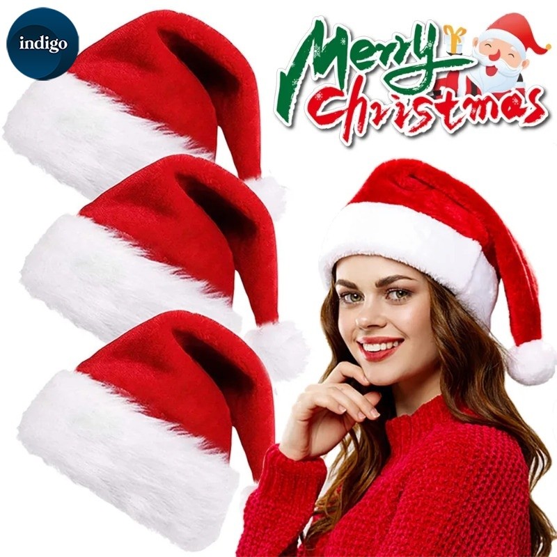 หมวกซานต้า Christmas Hat หมวกซานตาคลอส หมวกคริสต์มาสตุ๊กตา หมวกปาร์ตี้งานรื่นเริงสีแดง ผู้ชายผู้หญิงแต่งตัวอุป