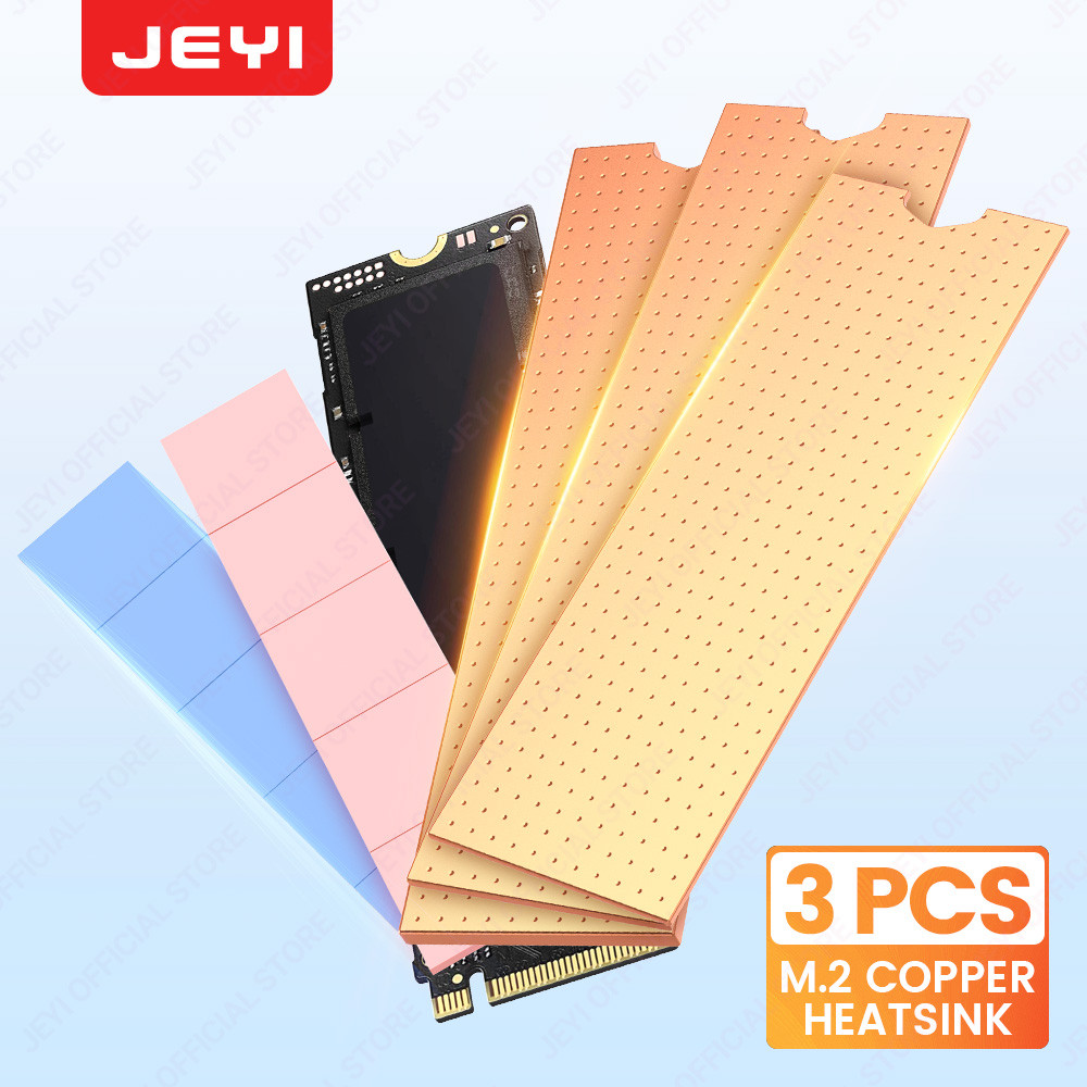 Jeyi ฮีทซิงค์ทองแดง M.2 2280 SSD ระบายความร้อน พร้อมแผ่นซิลิโคนความร้อน สําหรับแล็ปท็อป เดสก์ท็อป 3 ชิ้น