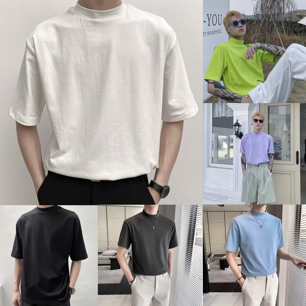 เสื้อยืดชาย เสื้อยืด คอสูง แฟชั่นฤดูร้อน สําหรับผู้ชาย เสื้อยืดผู้ชาย
