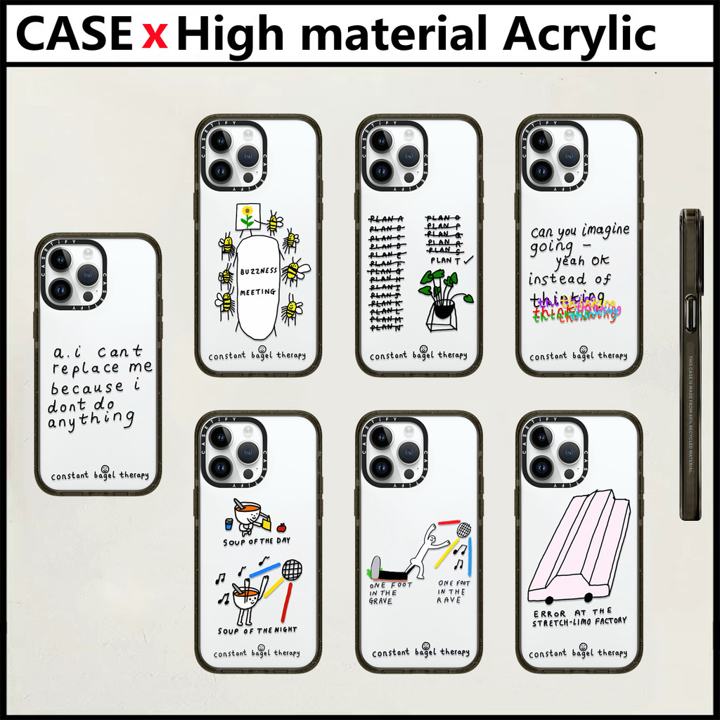 Casetify คงที่ Bagel Therapy iPhone สําหรับ 11 12 13 14 15 16 Pro Max 16 Plus อะคริลิคพลาสติก TPU ตัวอักษรด้านข้างกันกระแทกฝาครอบโทรศัพท์กลับ INS สไตล์ปลอก