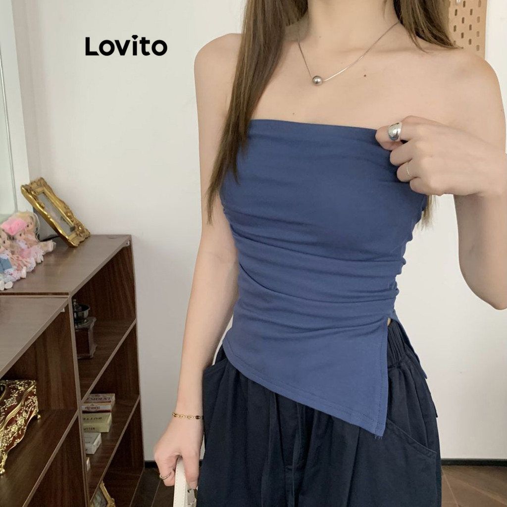 Lovito เสื้อกล้ามผู้หญิง ป้ายหน้า สีพื้น สไตล์ลำลอง LNA26295 (ชมพู/ฟ้า)