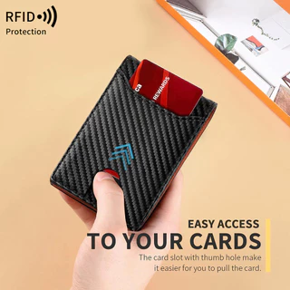 RFID Blocking กระเป๋าสตางค์คาร์บอนไฟเบอร์ผู้ชาย Minimalist Slim Bifold ผู้ถือบัตรเครดิตแบบพกพาด้านหน้ากระเป๋าคลิปเงินกระเป๋าสตางค์