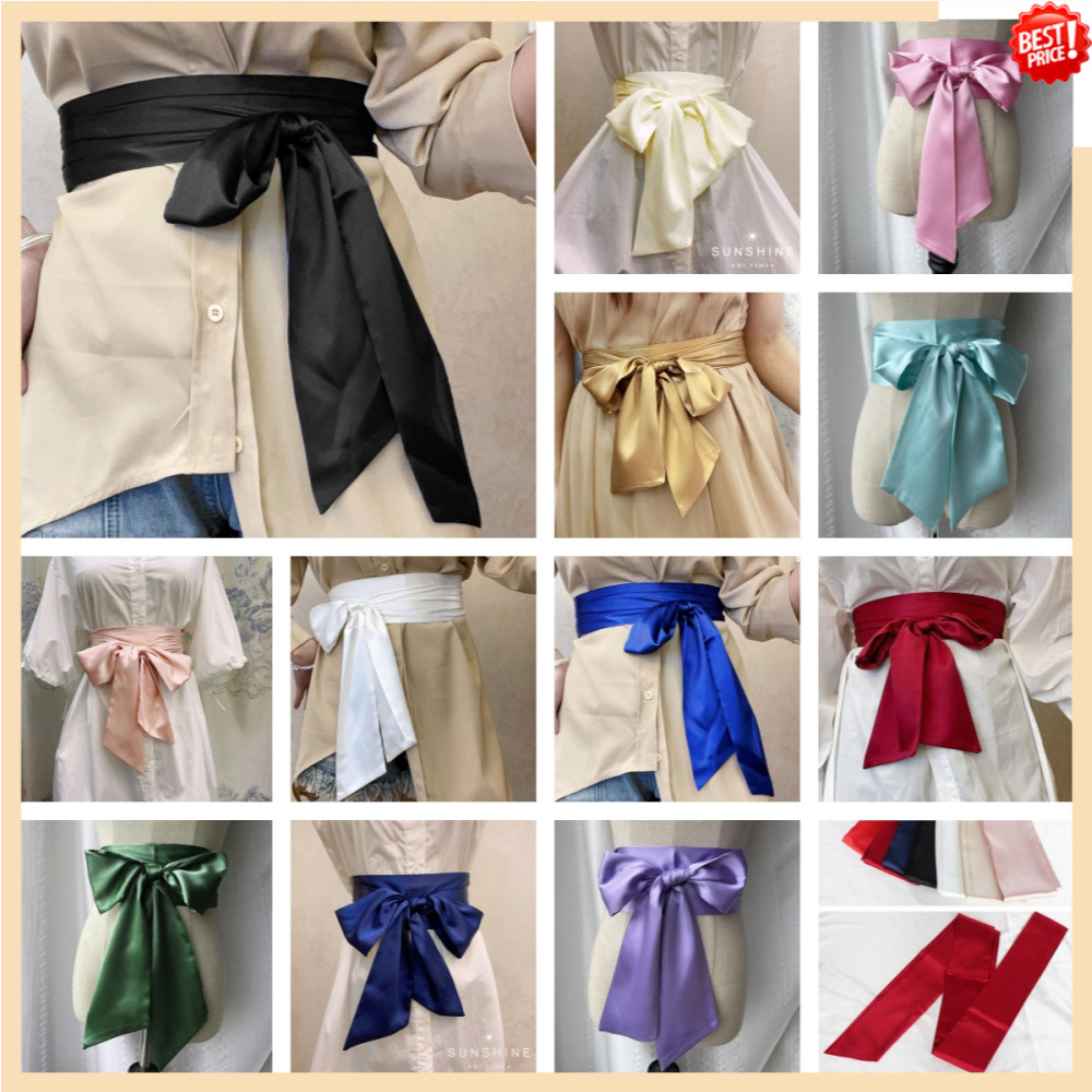 แฟชั่นผู้หญิงโบว์เข็มขัดสีที่บริสุทธิ์ลูกไม้ขึ้นชุดยาวเข็มขัดรัดตัวเข็มขัดซาตินผ้าไหมริบบิ้นอุปกรณ์เสริม