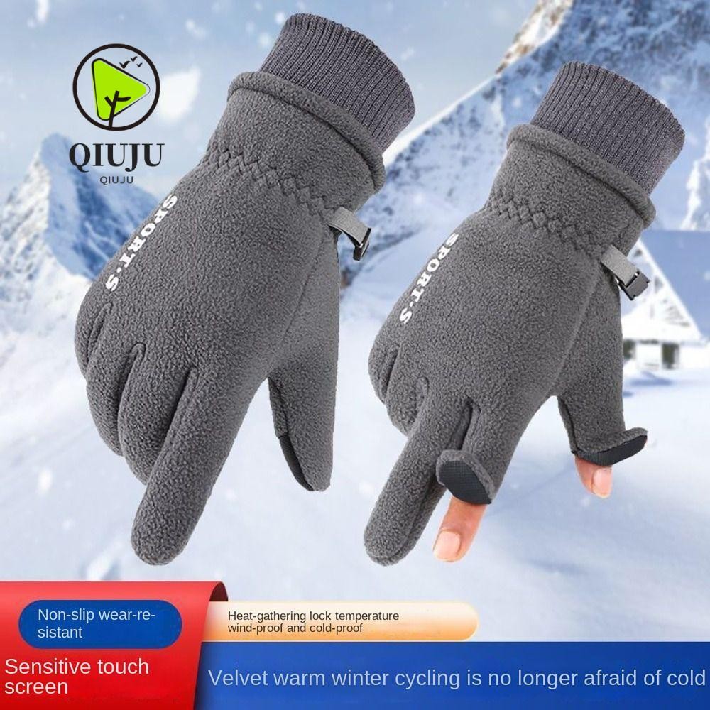 ถุงมือหน้าจอสัมผัส ชิวจู,ถุงมือสกีขนแกะขั้วโลกกันลมสบายฤดูหนาวที่อบอุ่นข้นนิ้วพลิกปกถุงมือฤดูใบไม้ร่วงฤดูหนาว