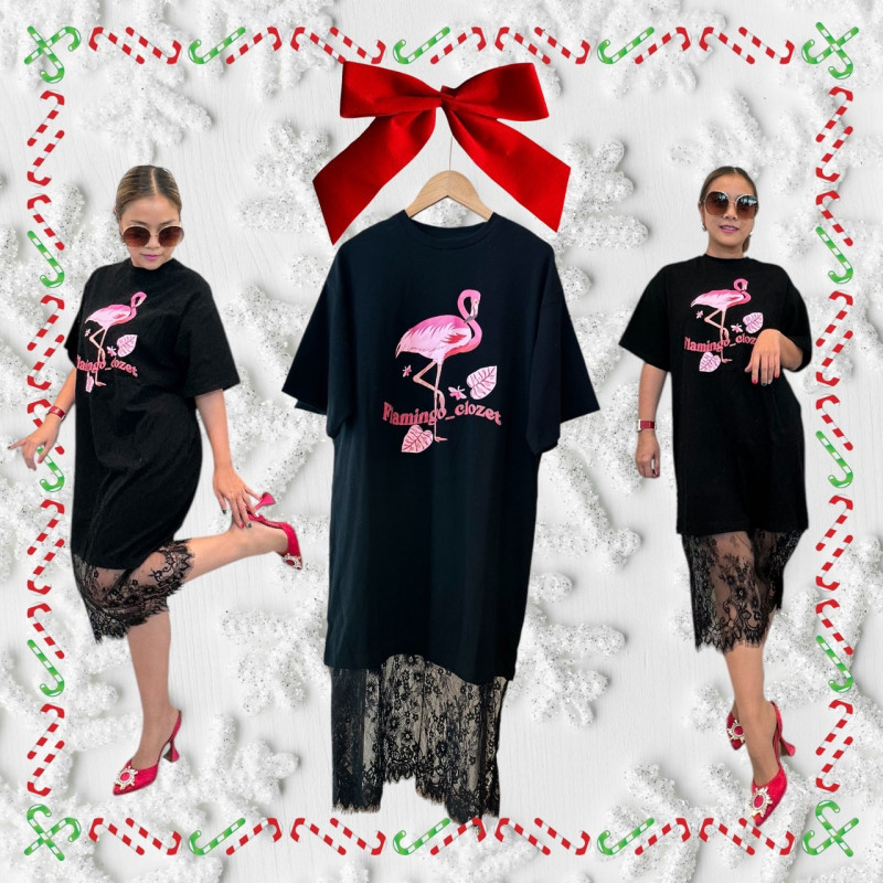 เดรสดำปลายลูกไม้ Flamingo_clozet