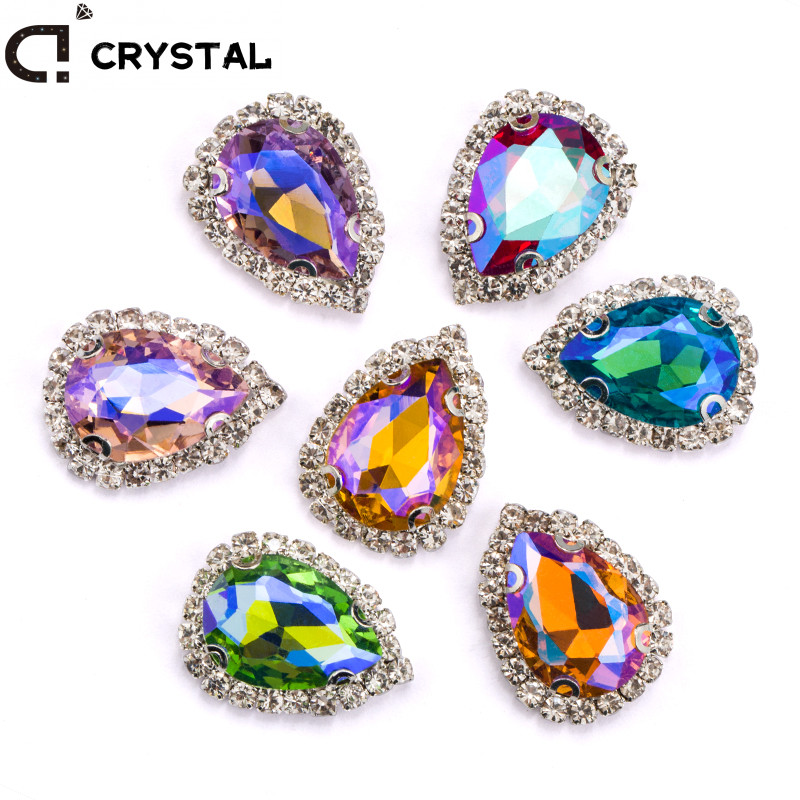 10*14/13*18 มม.ที่มีสีสัน AB Drop เย็บบน Rhinestones แก้วเย็บ Claw แก้ว Strass สําหรับเสื้อผ้า Decor