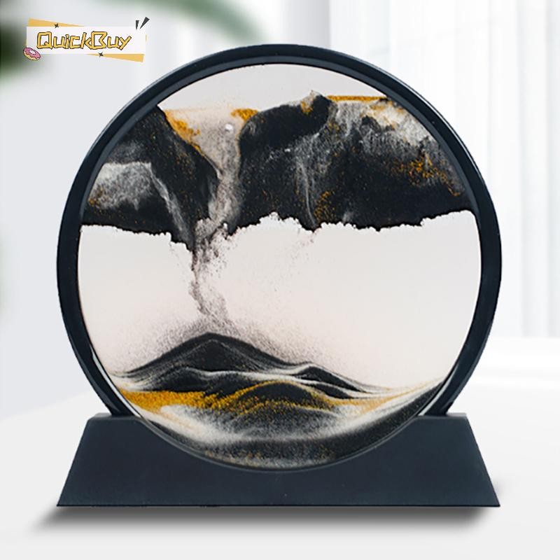 QuickBuy 3D Quicksand Moving Sand Art Picture กระจกกลม Deep Sea Sandscape Craft Flowing Painting Off