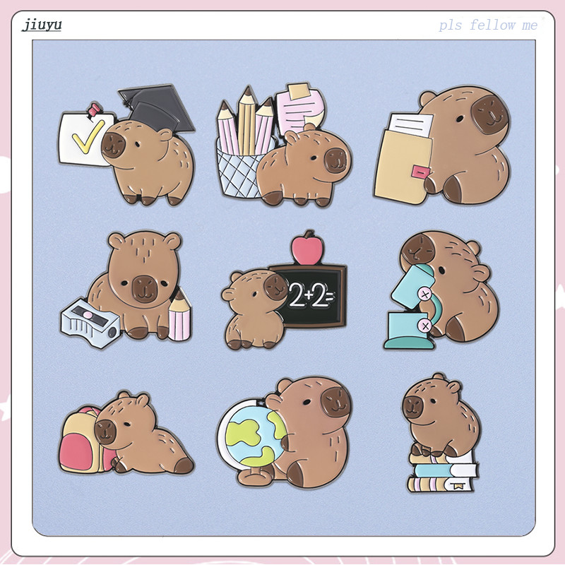 Capybara Hippo เรียนรู้เข็มกลัดเคลือบสัตว์น่ารักเข็มกลัดป้ายของขวัญเครื่องประดับสําหรับเพื่อนเด็ก