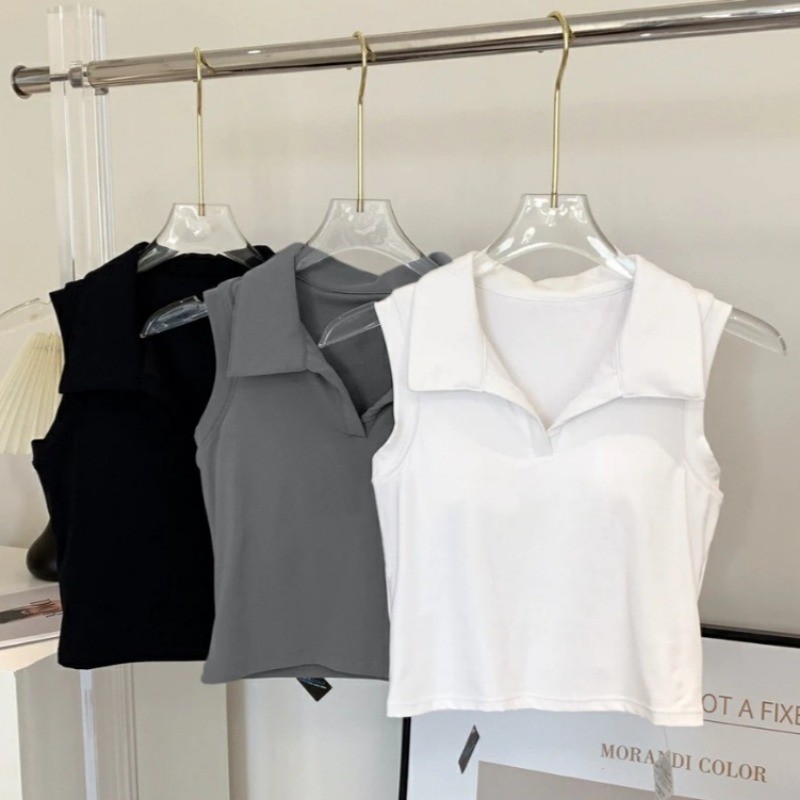 MAGIEYOGAFixed เบาะกีฬาด้านบนคอโปโล Breathable Slim แขนกุดโยคะสบายๆ