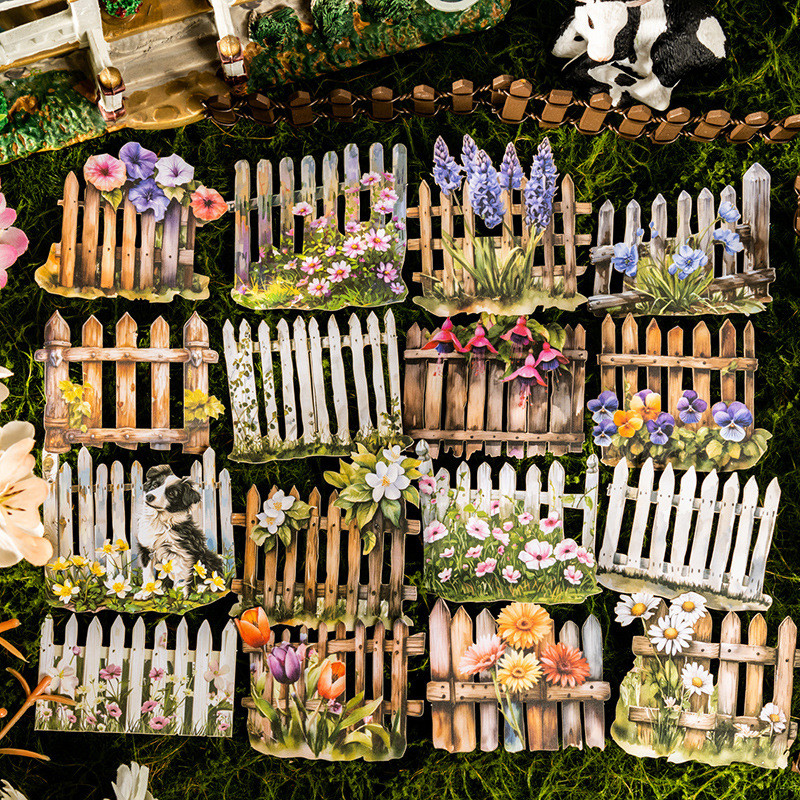 Journamm 10pcs รั้วสวน Series สติกเกอร์กระดาษ DIY ไดอารี่สติกเกอร์ตกแต่งอัลบั้ม Scrapbooking Junk Journal Creative Collage
