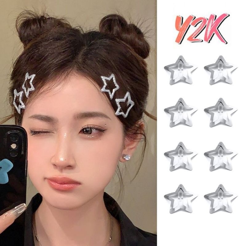 1/2/4 ชิ้น Y2K สาวโลหะเงิน Star BB Hairpin แฟชั่นนักเรียนอุปกรณ์เสริมผมของขวัญ