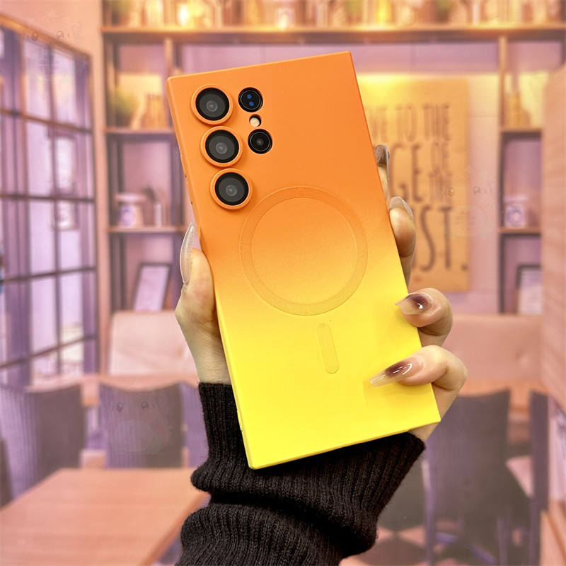 Fro Samsung Galaxy S25 S24 S23 S22 S21 S20 FE Note 20 Ultra 10 Plus Z Flip 6 Z Flip 5 Z Flip 4 Z Flip 3 Luxury Gradient สองสีเทปแม่เหล็กพร้อมฟิล์มเลนส์ป้องกันเคสโทรศัพท์
