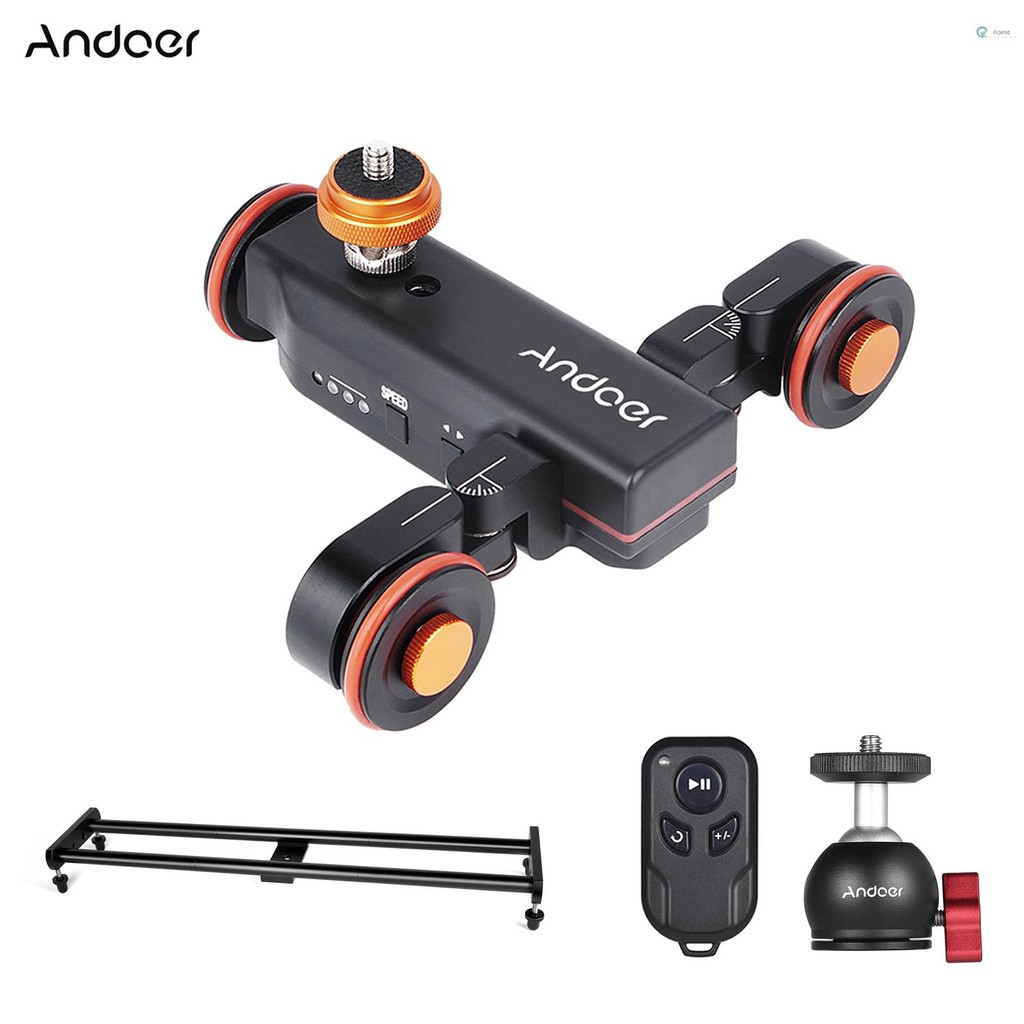 Andoer กล้องวิดีโอ Dolly Slider ชุด 3 ล้อ Auto Dolly รถ 3 ความเร็วปรับได้ + 60 ซม./23.6in รางกล้อง Slider + อะแดปเตอร์หัวบอลแบบยืดหยุ่นพร้อม Wirelss รีโมทคอนโทรล f