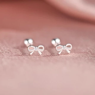We Flower S925 เงินน่ารักโบว์ขนาดเล็ก Pierced สกรูต่างหูผู้หญิงหญิง Hypoallergenic หู Studs เครื่องประดับของขวัญ