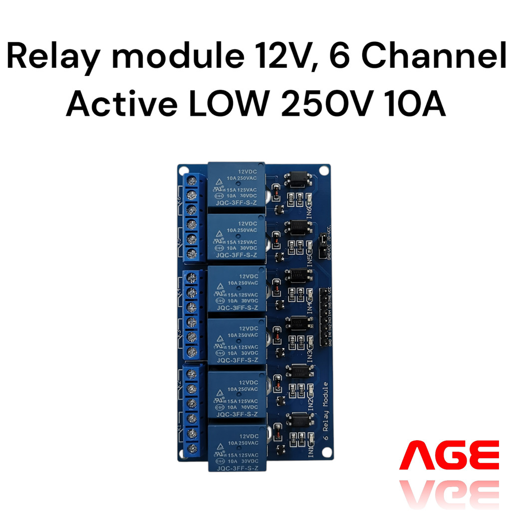 Relay module 12V , 6 Channel Active LOW 250V 10A