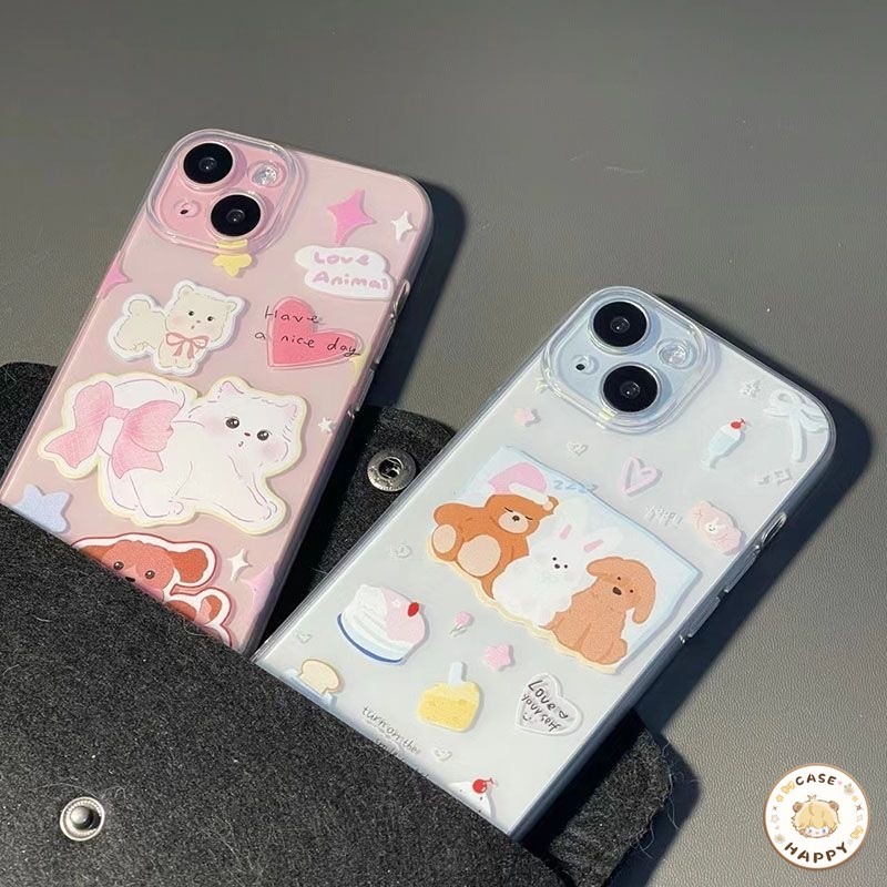 เคสไอโฟน 15 13 สำหรับ IPhone 12 11 14 Pro Max 7Plus 7 8 15 14 Plus X XR XS Max SE 2020 ลูกสุนัขลูกแมวที่น่ารักน่ารักรักห