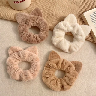 ฤดูใบไม้ร่วงฤดูหนาวหูแมวตุ๊กตา Scrunchy ผม Tie หางม้าสูงผูกผมเครื่องประดับผม