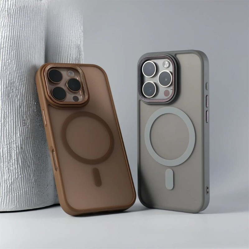 ทะเลทรายไทเทเนียมเพชรเนื้อเลนส์โลหะกรอบเคสโทรศัพท์แม่เหล็กสําหรับ ไอโฟน 17 16 15 14 13 12 11 มือโปร สูงสุด 16 บวกด้านนุ่มกันกระแทกปลอก เคลือบ พีซี ป้องกันปกหลัง